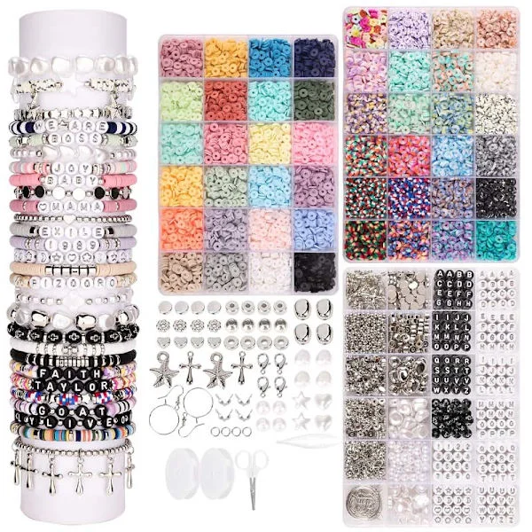 DIY Smykkesett Kompatibel med Armbånd og Øredobber – Ekstra Stort Perlesett med 48 Farger og Tilbehør