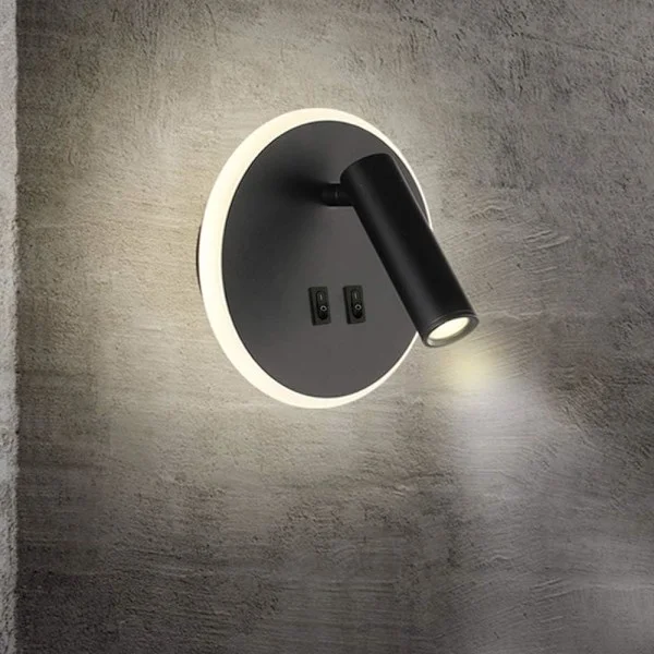 Senglampe LED Vegglampe Innendørs Hotell Vegglamper Seng Korridor Vegglampe med Bryter Svart 10W (Rund)