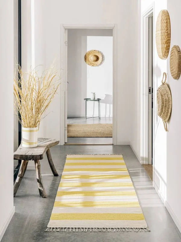 Small Cotton Stripe Rug - Yellow 80X300 Cotton, Scandinavian Style