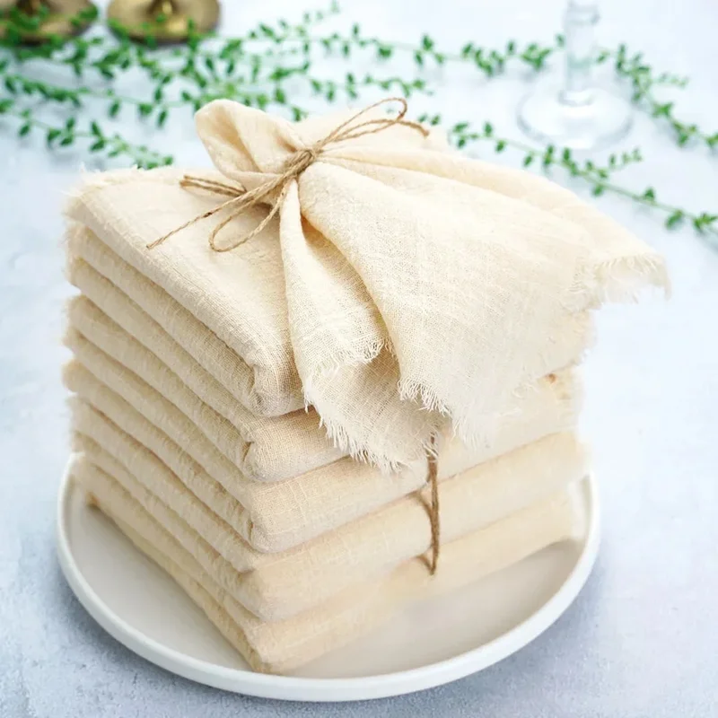 AliExpress - Serviettes de table en gaze de coton beige, bavures rétro, serviette grill, décoration de table vintage, fête de mariage, Noël, vente en 