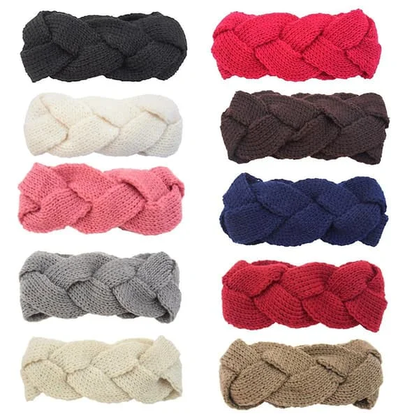 10 st Blandade Färger Dam Knittad Fläta Hårband Twist Garn Hårband Virkade Huvud Wraps Hårtillbehör (FMY)
