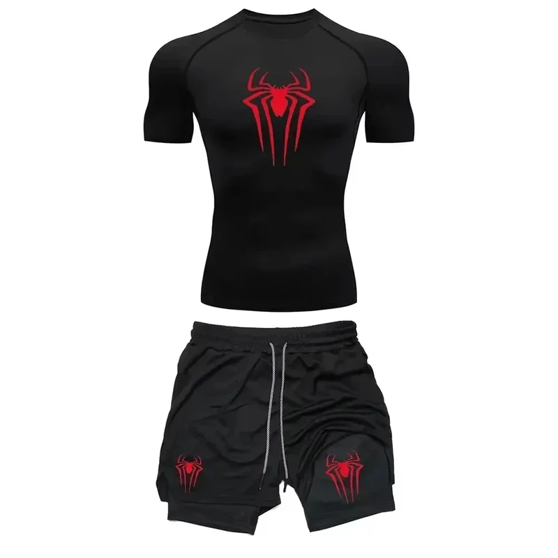 AliExpress - Herren Workout Kompressionsset Y2K Spider Bedruckte Gym T-Shirts Atmungsaktive Laufshorts Schnell trocknend Sport Rash Guard Sportwear 