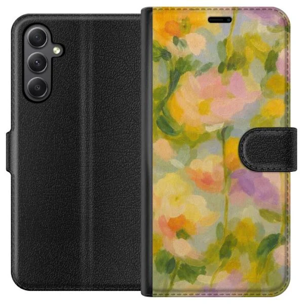 Kompatibelt Plånboksfodral till Samsung Galaxy S23 FE Mjuka sommarblommor i drömsk pastellharmoni