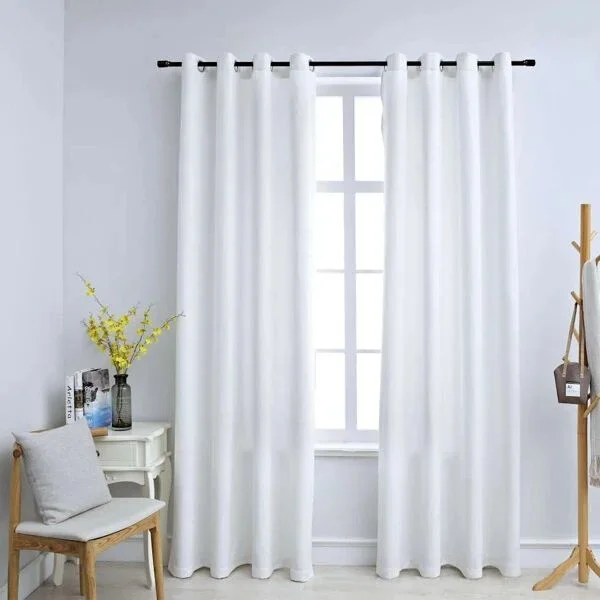 Blackout Curtains with Metal Rings 2 pcs Grey-white 140x175 cm White