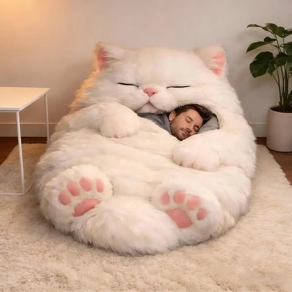 Fluffy Cat Sleeping Bag for Adults, Plush Cat-Shaped Sleeping Bag for Adults, Adorable Cat Envelope Sleeping Bags, Washable Warm Blanket