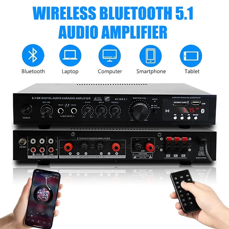 AliExpress - AV-369BT Bluetooth 5.1 Sound Lautsprecher AMP Stereo Audio Verstärker Empfänger 6-Kanal Heimkino Audio Stereo System Komponenten