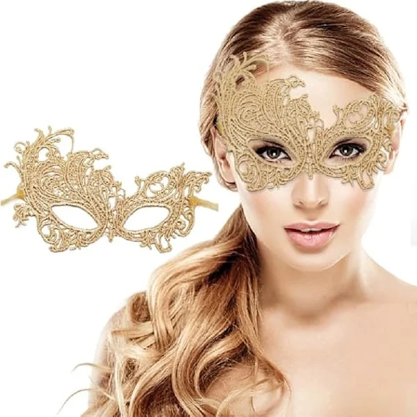 Lady Luck Venetiansk Mask för Män, Halloween Maskerad Dubbel Tråd Spets Mascara Venetiansk Mask med Guld Phoenix - Ospecificerad