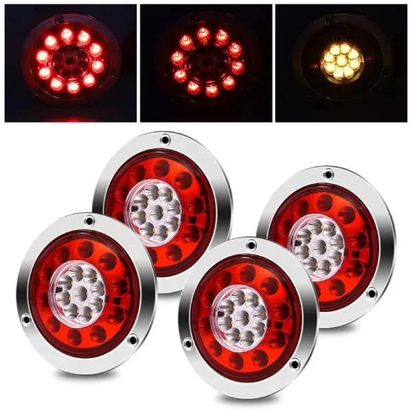Truck Baklys, Rund 19 LED Tilhenger Brems Stopp Sving Baklys 4PCS Vanntett To-Farge Baklys Indikatorlampe 12V 24V