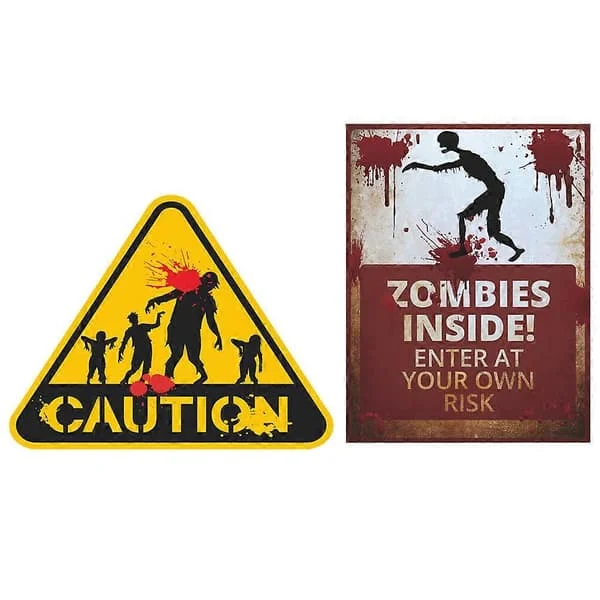 2025 2stk Halloween Varselskilt Selvklebende Veggdekorasjoner Zombie Skilt Veggdekor for Halloween
