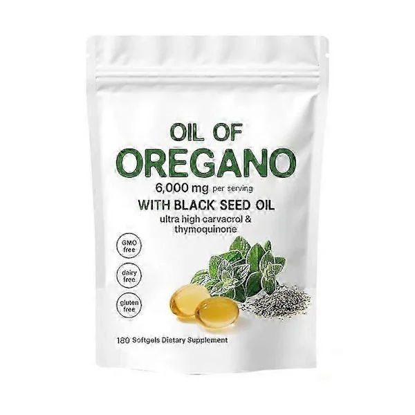 6000 mg Oreganoolja och Svartkumminolja Näringstillskott Geler och Tuggtabletter, 180 Antal