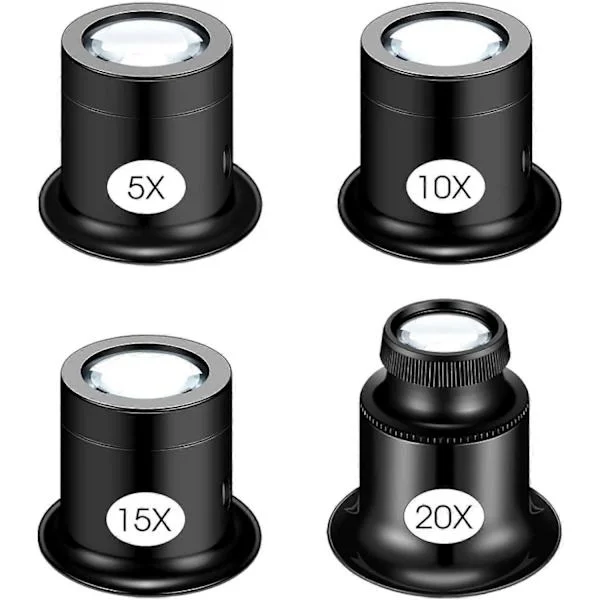 4 st Juvelerarloppar, Juvelerare Förstoringsglas Urmakare Ögonglas, Loppförstorare för Smycken, Mynt, Stenar, Frimärken (5X 10X 15X 20X)