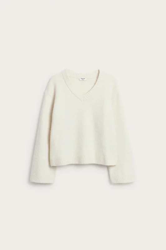Kappahl | Sweter z dzianiny, z dekoltem w szpic Biały 134/140 | Dziecko