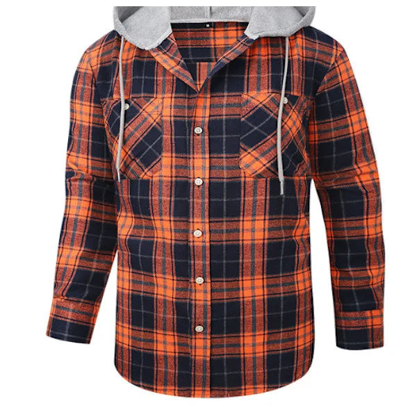 Herreternede skjorter Langærmede skjorter med lommer Knapper Herreternede skjortejakker Flannelskjorter Orange M