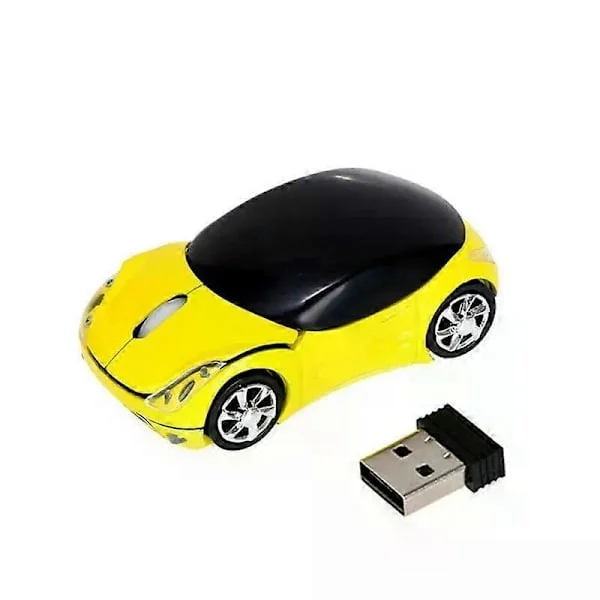 Trådlös Mus Batteri Möss Trådlös Datormus 2.4G Kontor Gaming Mus 3 Knappar Söt Bil Intressant Mus För Laptop PC Gul Yellow