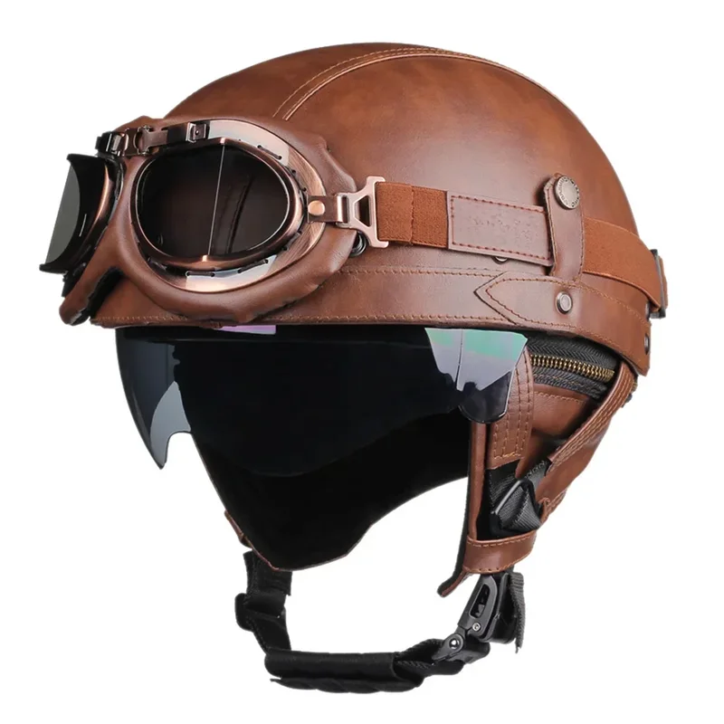 AliExpress - Retro Motorhelm DOT Certificering Moto Helm Heren Dames Halve Helm HD Lens Casco Vier Seizoenen Rijden Scooter Capacetes