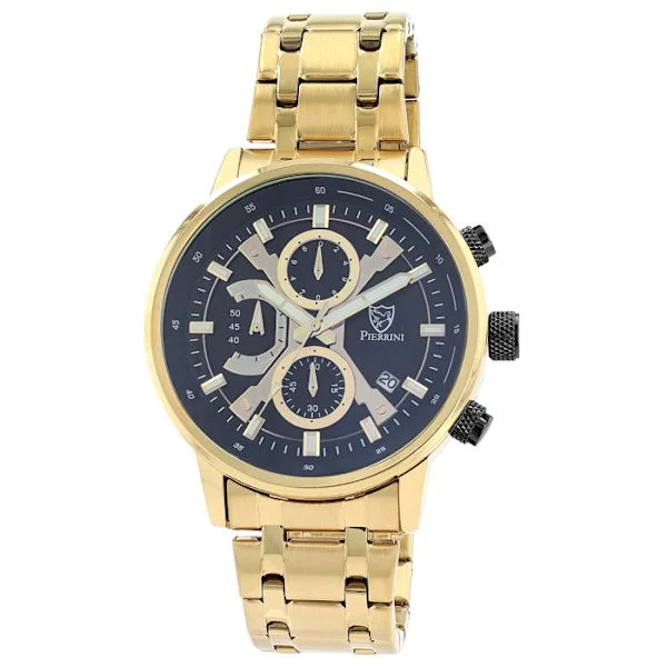 Klocka - Pierrini Herr Guld - Kvarts Chronograph - Boett 44 mm - Armband i guld rostfritt stål