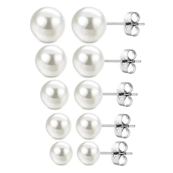 5 par perleøredobber 925 sølvperler hvite perleøredobber dameøredobber øredobber for kvinner hvite ferskvannsperler øresmykker (3-7 mm)
