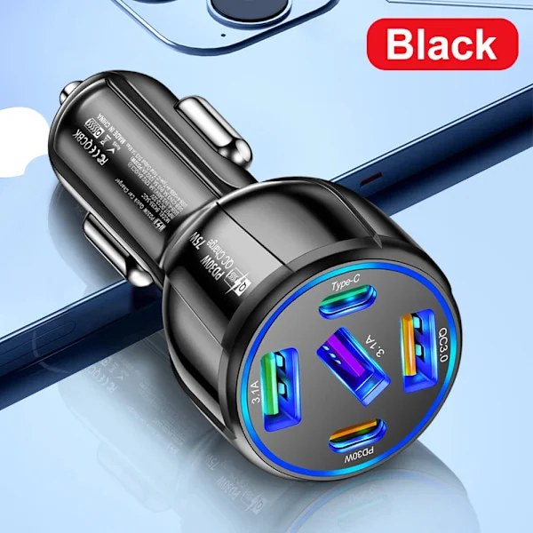75W Billaddare 5 Portar PD Typ C Laddare Nopea Lataus iPhone 15 14 13 Xiaomi 12 13 Samsung Huawei USB C Lataus Autossa