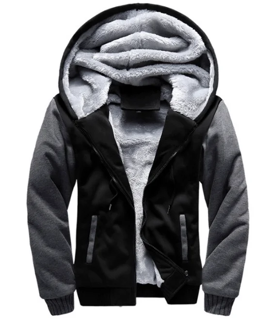 Herrtröja Varm Fleecefodrad Sweatshirt Jacka Vinter Gym Fleece Huvtröja Full Zip Varm Tjock Kavaj Svart och grå-FA- Svart och grå L Svart och grå L