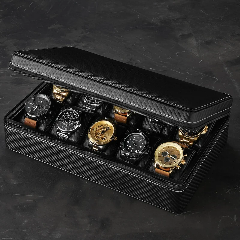 Black Portable Watch Case - 10 Watches for Men - Watch boxes