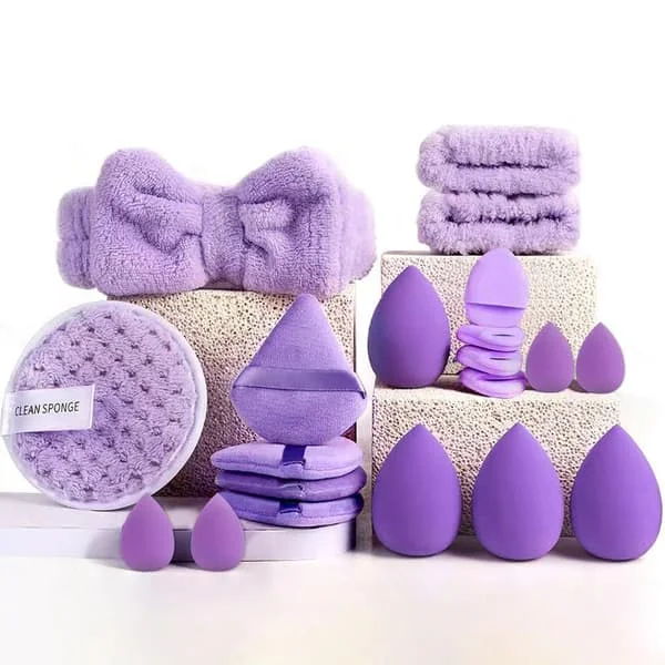 【BQ】20-40 stk. Makeupbørster og Svampe Sæt med Beauty Egg og Brun Makeup Puff lilla 20stk