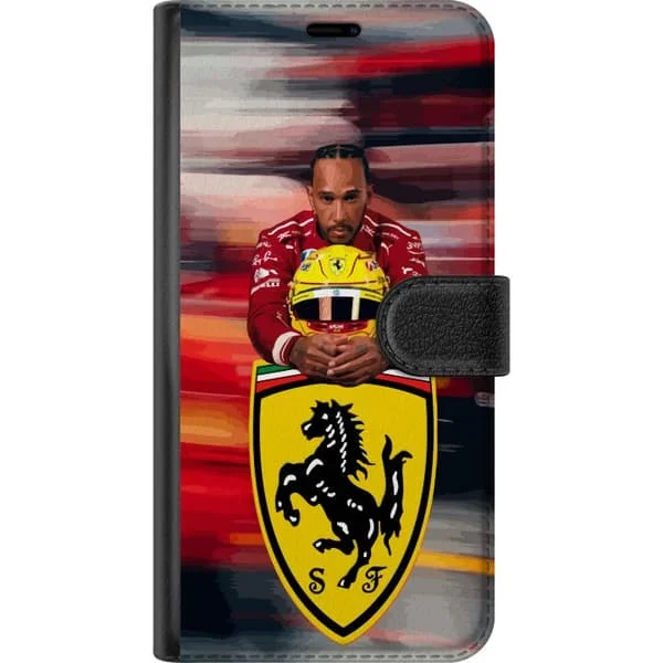 Kompatibel Tegnebogsetui til ZTE Blade V50 Vita Lewis Hamilton med Ferrari-emblemet og racingtemaet i rødt og guldt for motorsportentusiaster