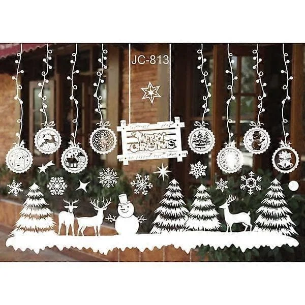 Colorful Christmas Decorations Static Christmas Decal White Snowflake Wall Decor Glass Decals Christmas