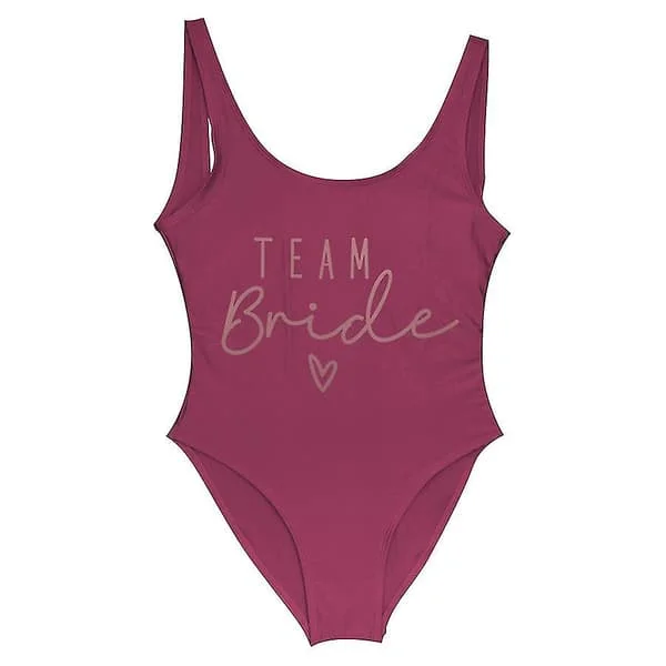 S-3xl Print Team Bride Badetøj i ét stykke Kvinder Badetøj Polterabend Badetøj Sommer Strandtøj Badedragt vinrød2