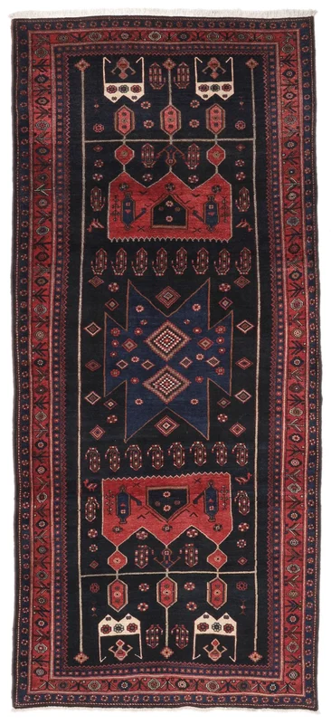 Kurdi Rug 146X328 Runner Black/Dark Red Wool