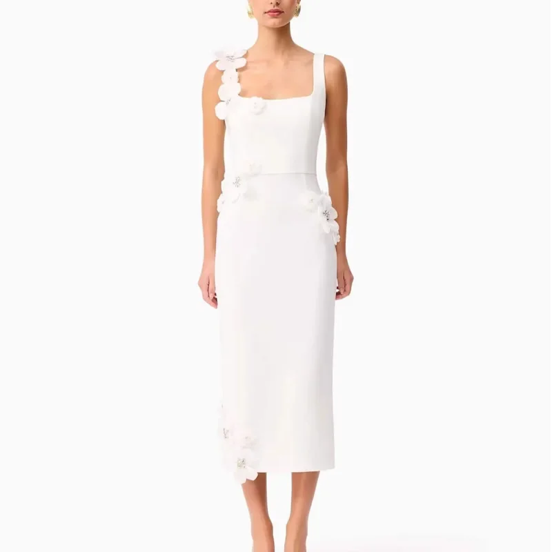 AliExpress - Hochwertiges ärmelloses Kleid, einfarbiges Etuikleid mit Applikationen