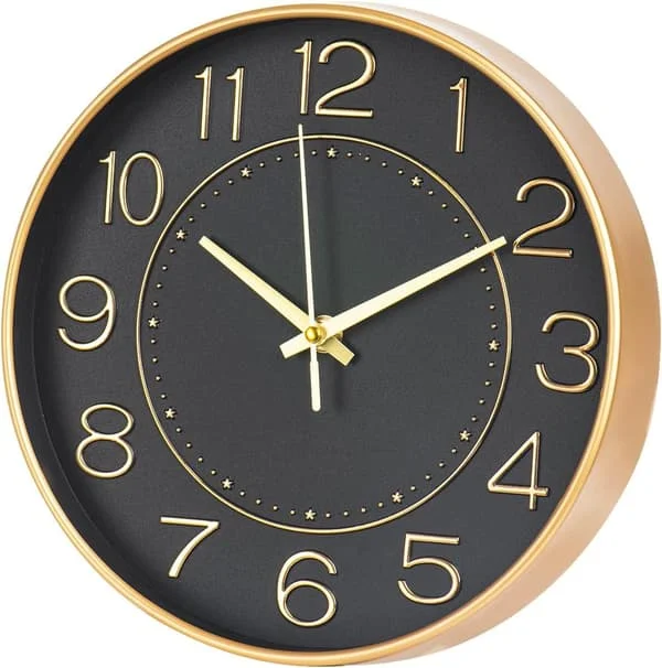 Wall Clock 30 cm Silent Non-Ticking Clock Round Wall Decor, Wall Clocks for Living Room Kitchen Office (Black/Rose Gold)
