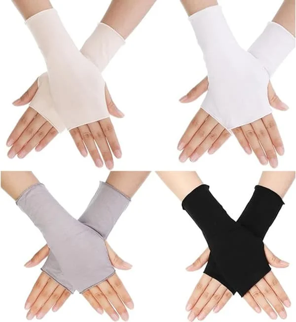 4 par sommarsolskyddshandskar fingerlösa handskar UV-skydd fingerlösa handskar bomull handledslånga handskar solskyddshandskar grå svart