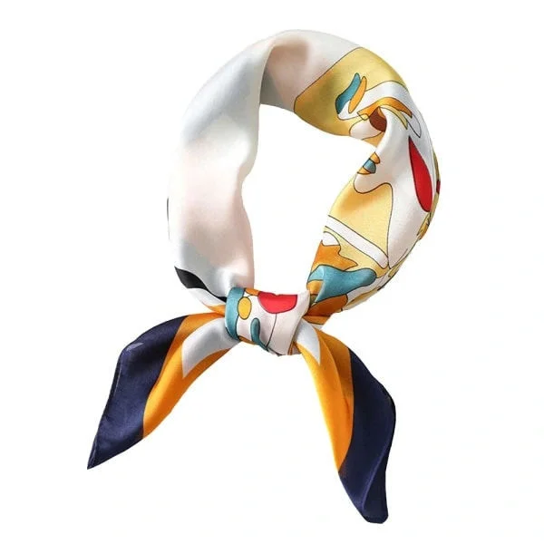 Square Silk Scarf with Unique Pattern for Women's Turban
