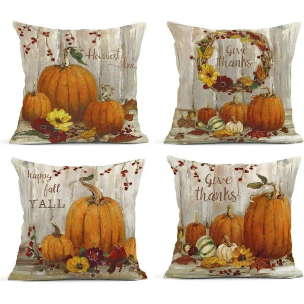 4 st kuddöverdrag höst heminredning dekorativa kuddöverdrag för soffa kudde soffa utomhus Halloween pumpor guld överdrag