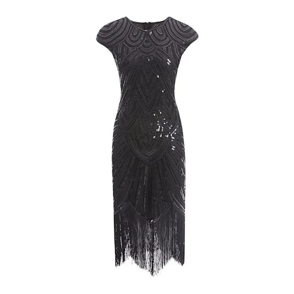 KZQ-Vintage Flapper-kjoler 1920'erne til Kvinder Krystalperlebroderet Frynsekjole Great Gatsby Kjole Sort Sort Sort Sort