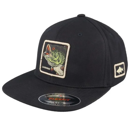 Skillfish - Svart fitted Caps - Laxborre Flat Brim Black Fitted Stretch Fit @ Hatstore