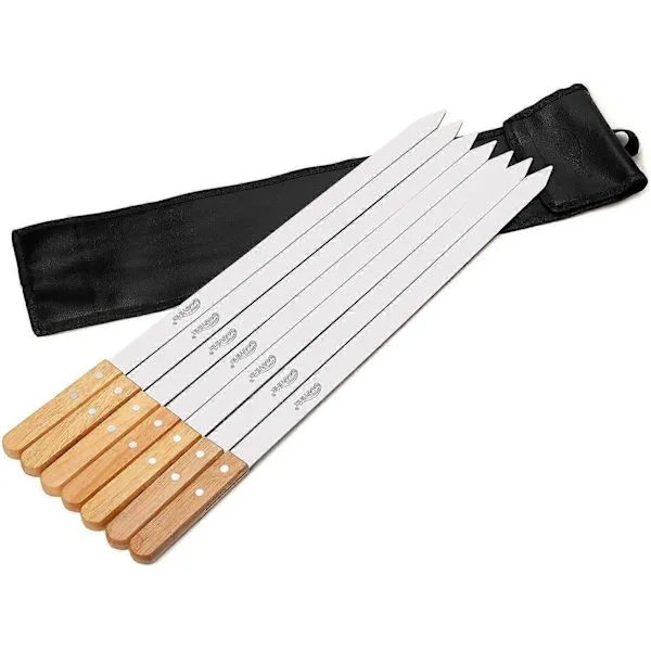 BBQ Grillspett, Extra Långa 60cm Rostfria Grillspett Med Massivt Ekhantag, Set Om 7