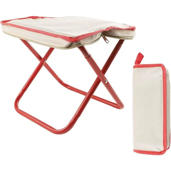 ING Fotpall Justerbar Pall Hopfällbar Pall Fällpall Teleskopisk Pall Pall För Promenader Fiske Picknick Grill Vit och Röd