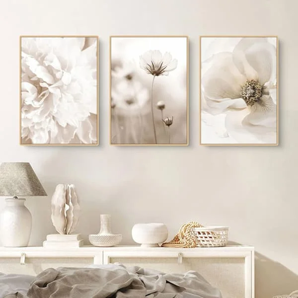 Set med 3 affischer, beige, modern väggkonst, bohemisk stil, pampasgräs, vintage, canvastryck, för vardagsrum, utan ram, 50 x 70 cm