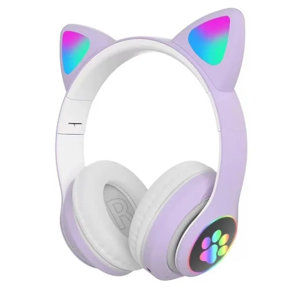 Sammenfoldelige trådløse Bluetooth-hovedtelefoner til børn - LED-lys lilla, justerbart over-ear headset til skole og rejser lilla