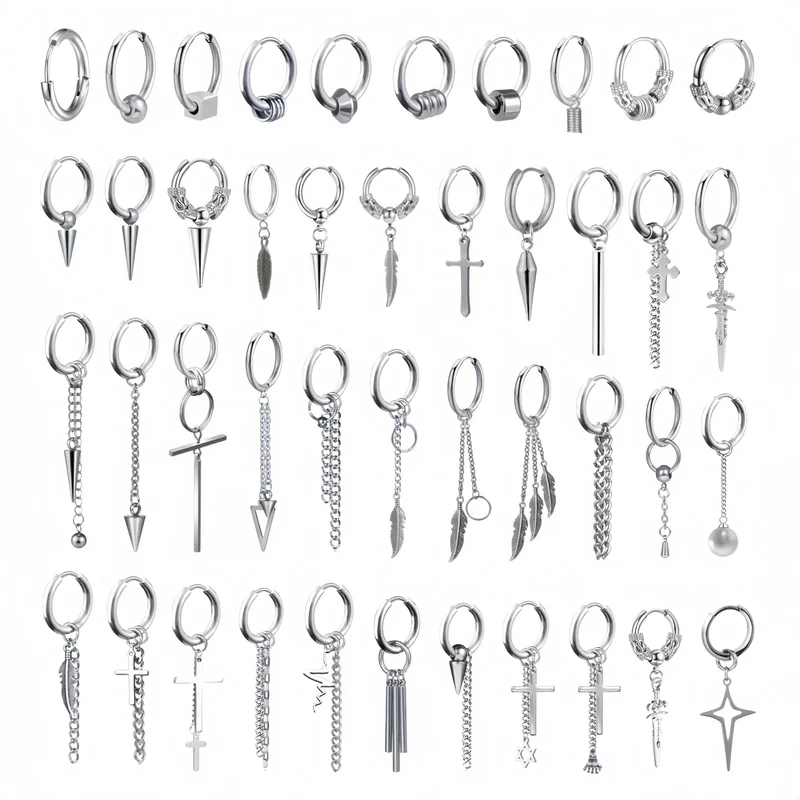 AliExpress - Longues croix suspendues feuilles pendentifs cerceaux femme boucles d'oreilles homme Vintage en acier inoxydable Hip Hop oreille Piercing
