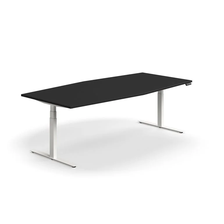 Stående mødebord QBUS, buet, 2400x1200 mm, hvidt stel, sort