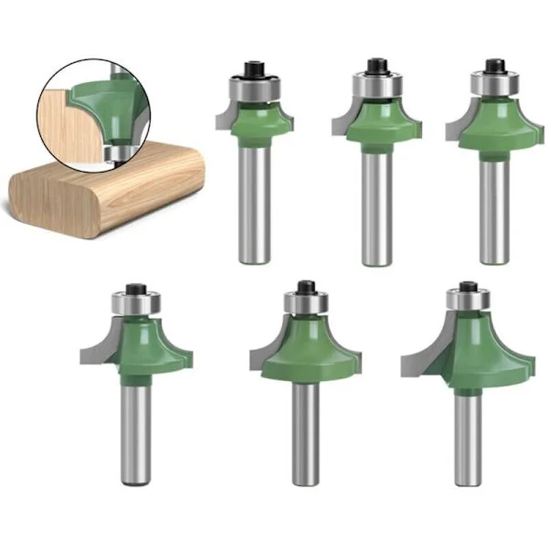 Set med 6 8mm träfräsar. Rundningsfräs med 8mm skaft. Fräsar för träbearbetning. Rundad spårfräs för träbearbetning (6)