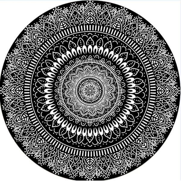 Round Rug 100cm Black Mandala Soft Bathroom Mat Non-Slip Washable Accent Throw Rug Soft Floor Mat for Entryway Living Room Bedroom Nursery-FX-