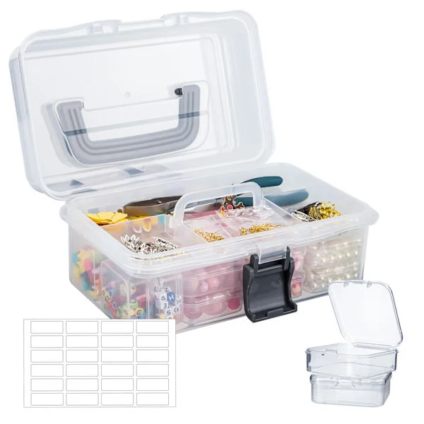 Transparent Drawer Organizer - Jewelry and Bead Storage Multi-Compartment Box for Small Parts