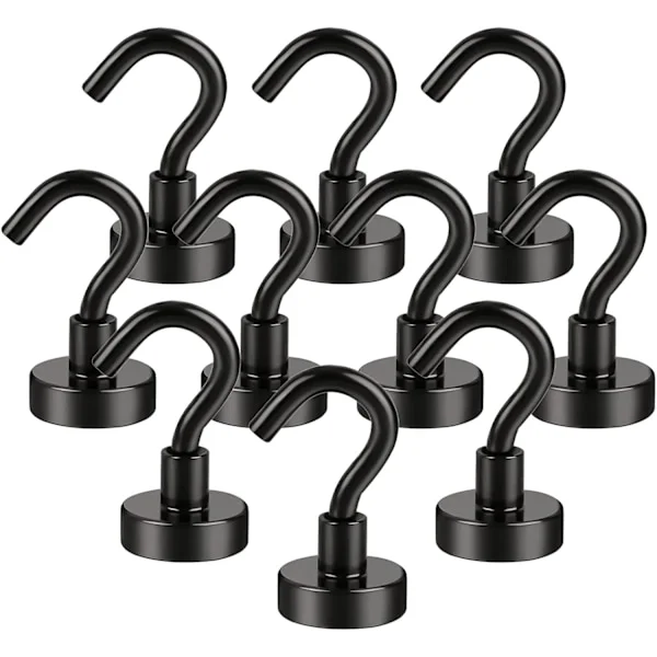 Magnetiske Kroker, 10 stk Neodymium Magnetkrok, 16mm Kraftig Magnetkrok, Super Sterke Magneter med Kroker (Svart)