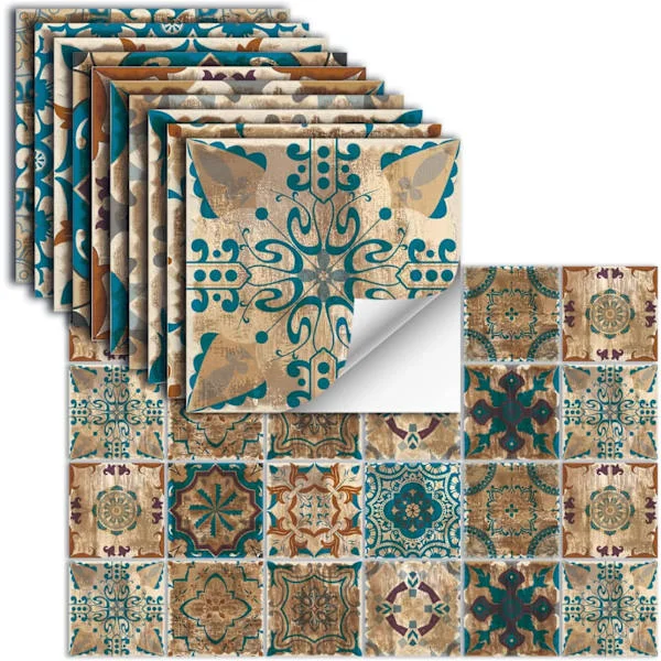 24 Self-Adhesive Tile Decals Waterproof Vinyl Wall Stickers for Kitchen Bathroom Tile Wall Fireplace Cabinet Decoration Decals, HZ-43, 20x20