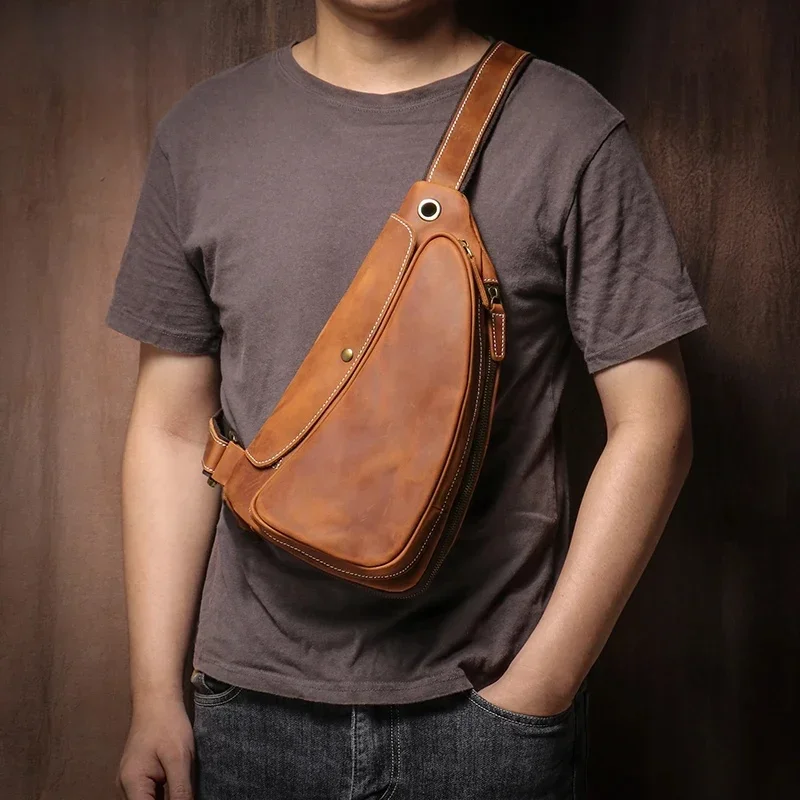 AliExpress - GURO-Sac à bandoulière en cuir véritable pour homme, sac de poitrine de voyage, cartable de luxe, tendance vintage, sacs à bandoulière 