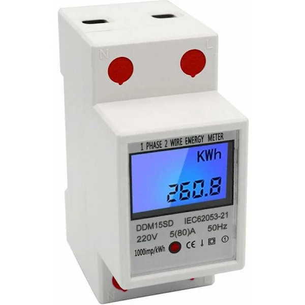Yksivaiheinen sähkömittari 580A DIN-kisko Taustavalaistu LCD-näyttö Yksisuuntainen mittaus jopa 99999,1 kWh