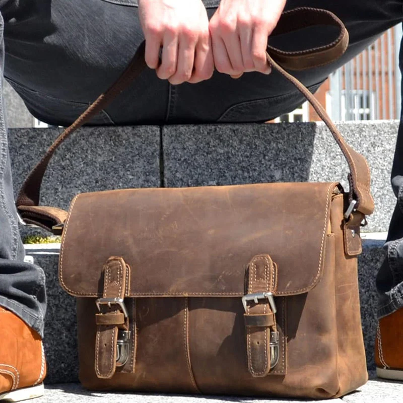 Brown Leather Retro Messenger Case for Men - Leather bags